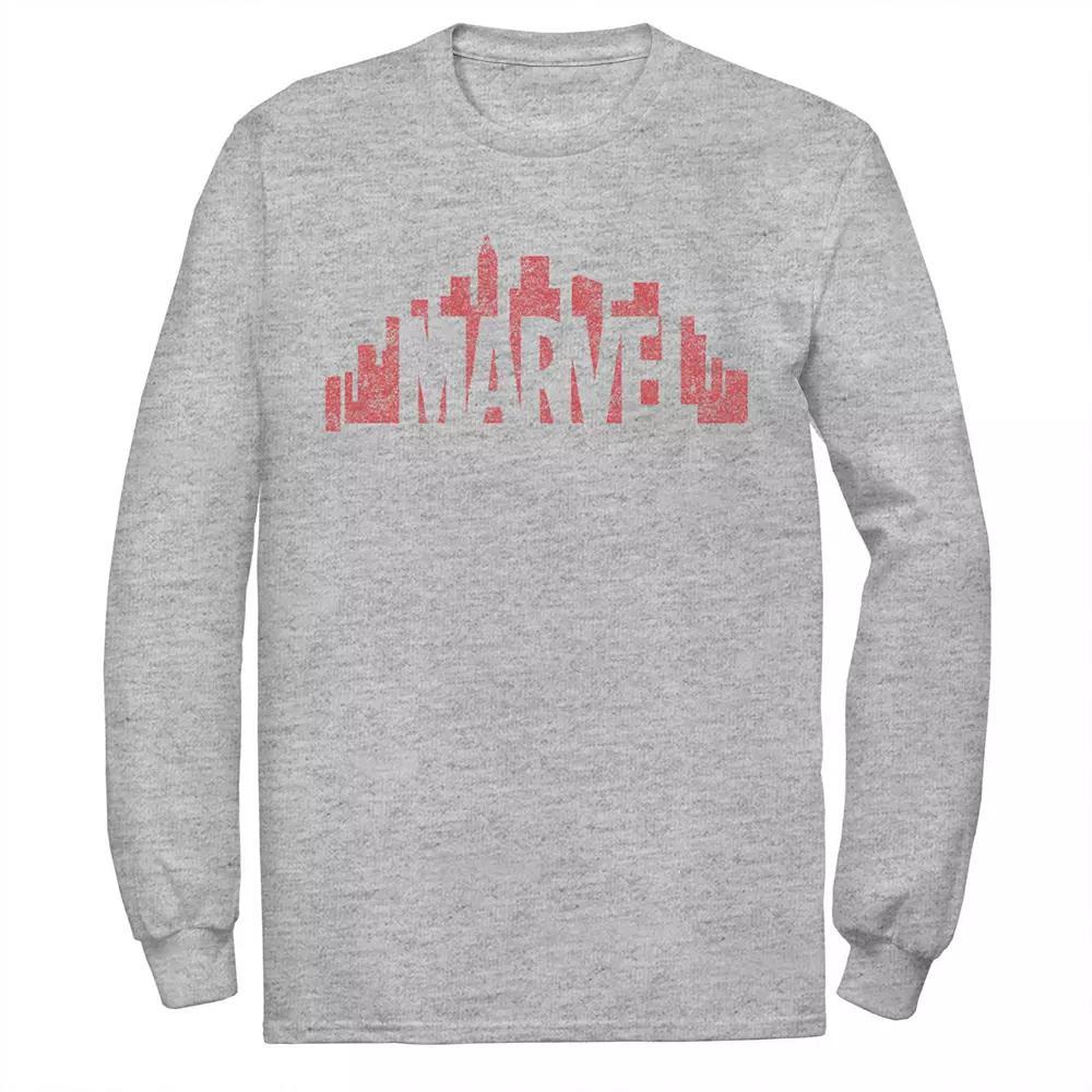 Men's Marvel City Skyline Logo Graphic Tee, Size: Large, Athletic Grey Product Image