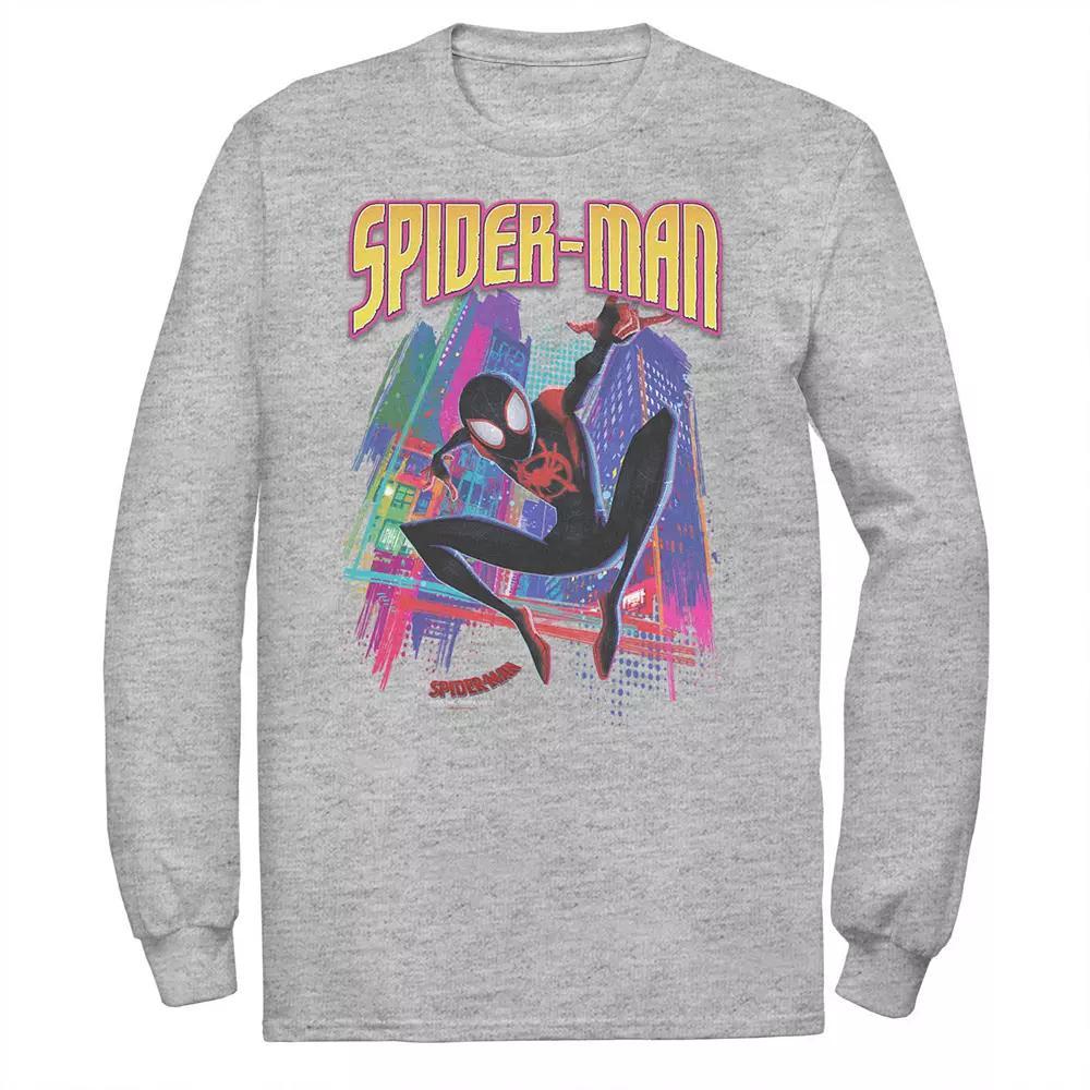Men's Marvel Into The Spider-Verse Neon Skyline Tee, Size: Large, Athletic Grey Product Image