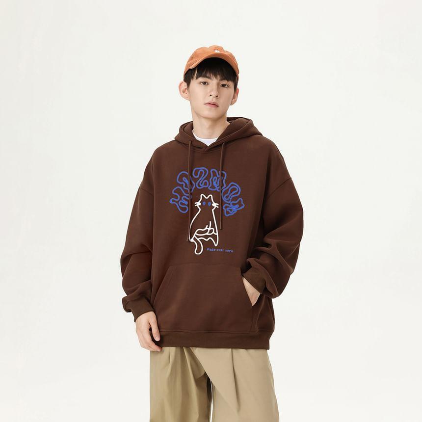 Cat Print Drawstring Hoodie Product Image