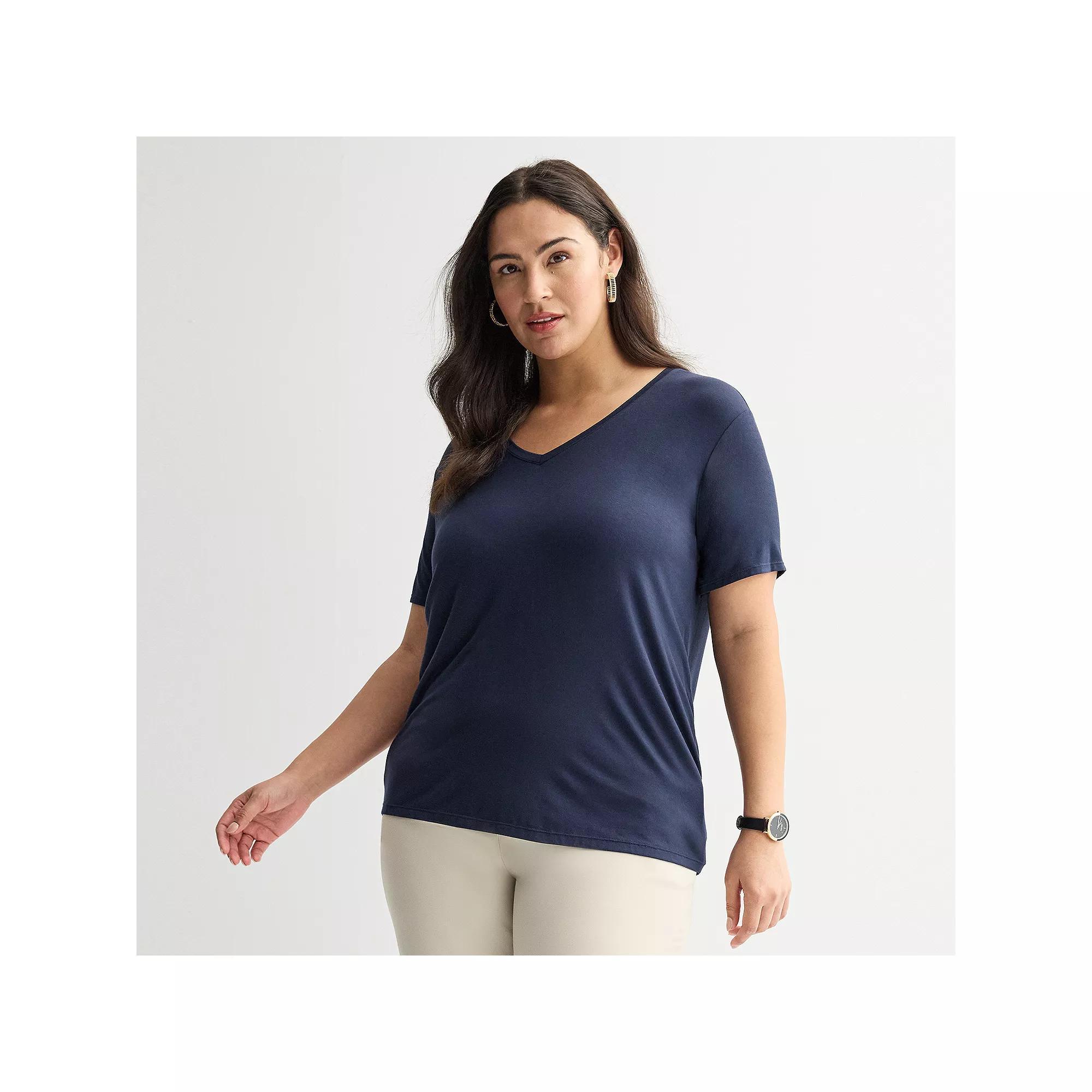 Plus Size Nine West Essential Soft Spun Short Sleeve V-Neck Tee, Women's, Size: 0X, Captain Product Image