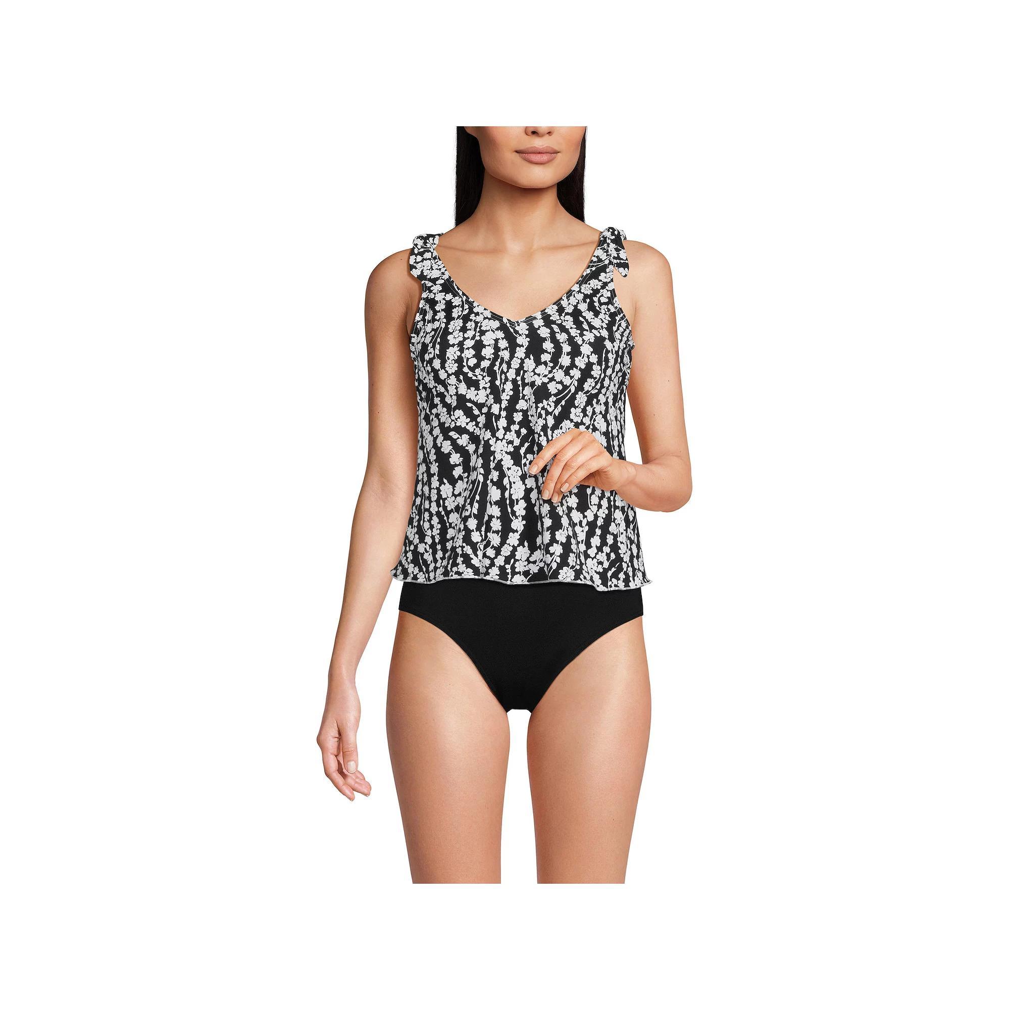 Petite Lands' End Tie Shoulder Flutter Swim Top, Women's, Size: 8 Petite, Olive Green Floral Product Image