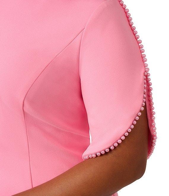 Adrianna Papell Plus Size Crew Neck Pearl Trim Crepe Dress Product Image