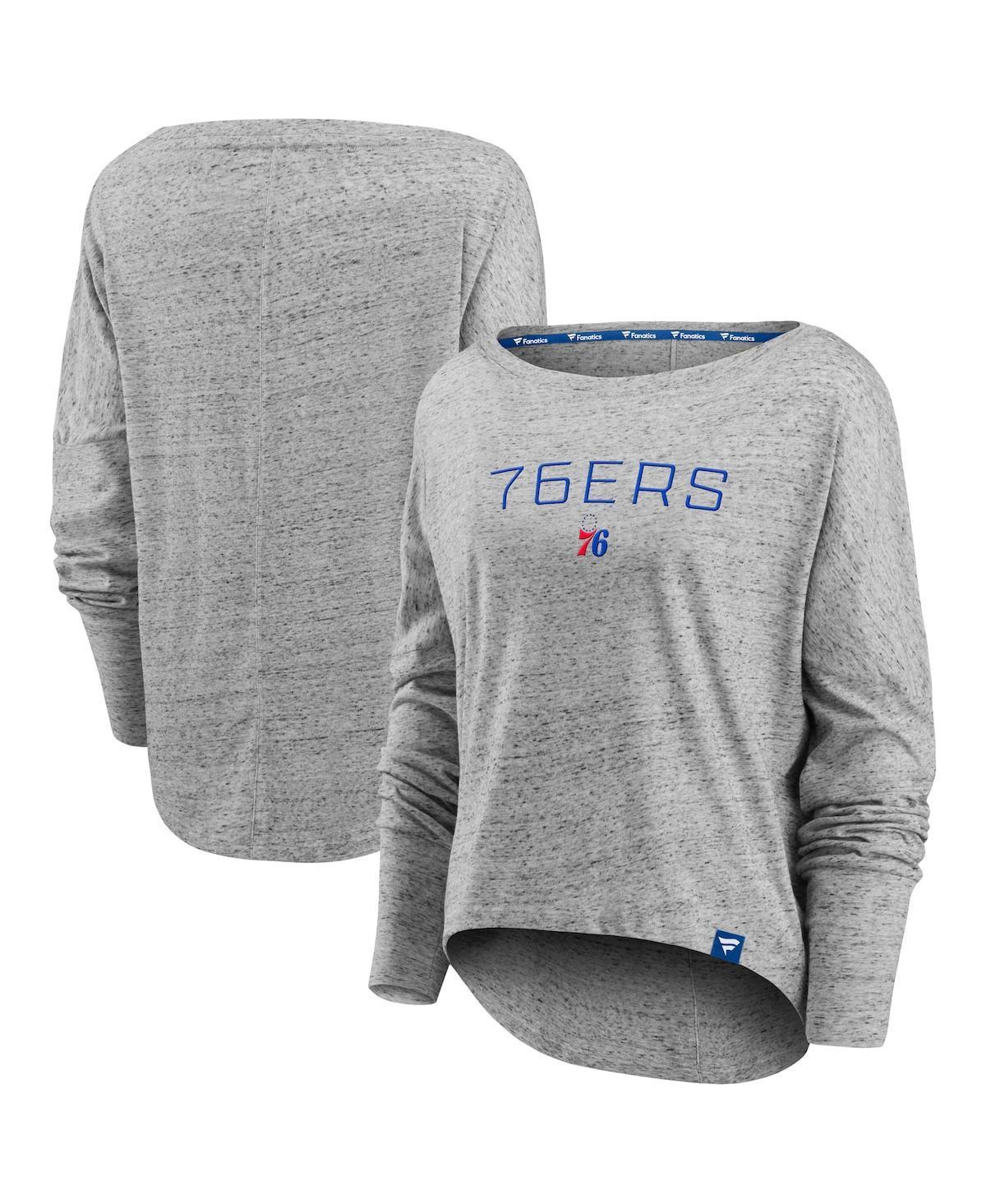 Womens Fanatics Branded Heathered Gray Philadelphia 76ers Nostalgia Off-The-Shoulder Long Sleeve T-Shirt Product Image