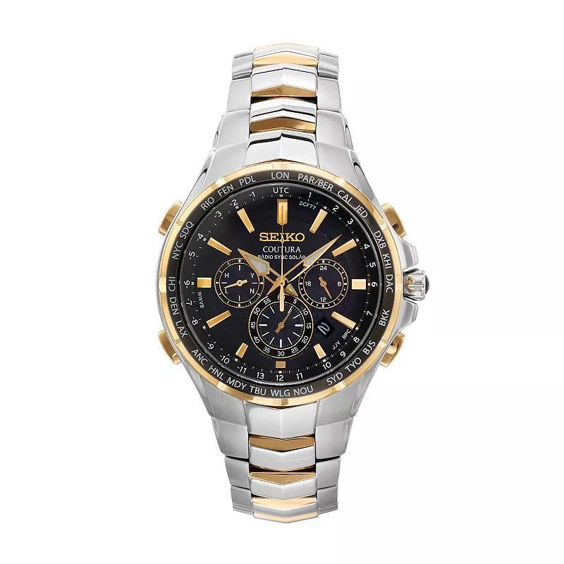 Seiko Mens Coutura Perpetual Solar Alarm Quartz Chronograph Gold Bracelet Watch Product Image