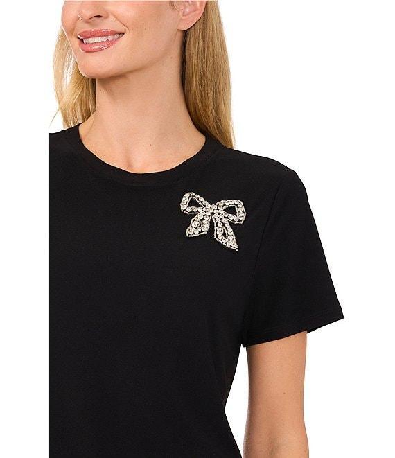 CeCe Crew Neck Short Sleeve Embellished Bow Tee Product Image