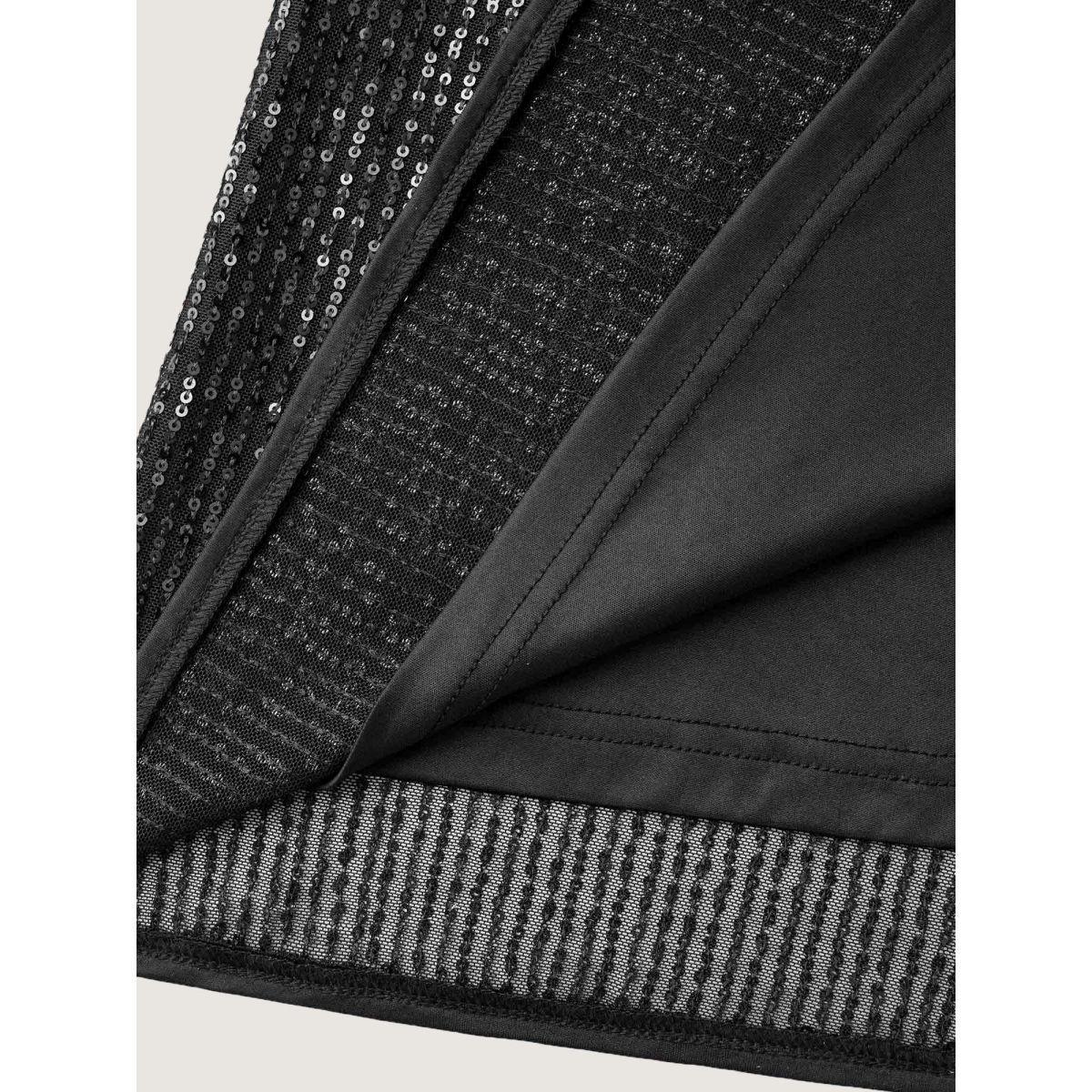 Plus Size Sequin Mesh Patchwork Petal Sleeve Dress Pureblack Women Party&Cocktail Overlapping Party Curvy Bloomchic 18-20/2X Product Image