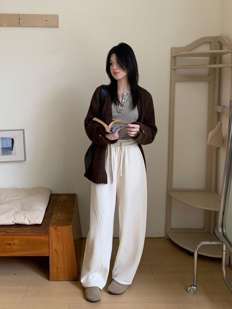 Drawstring Waist Paneled Wide Leg Sweatpants Product Image