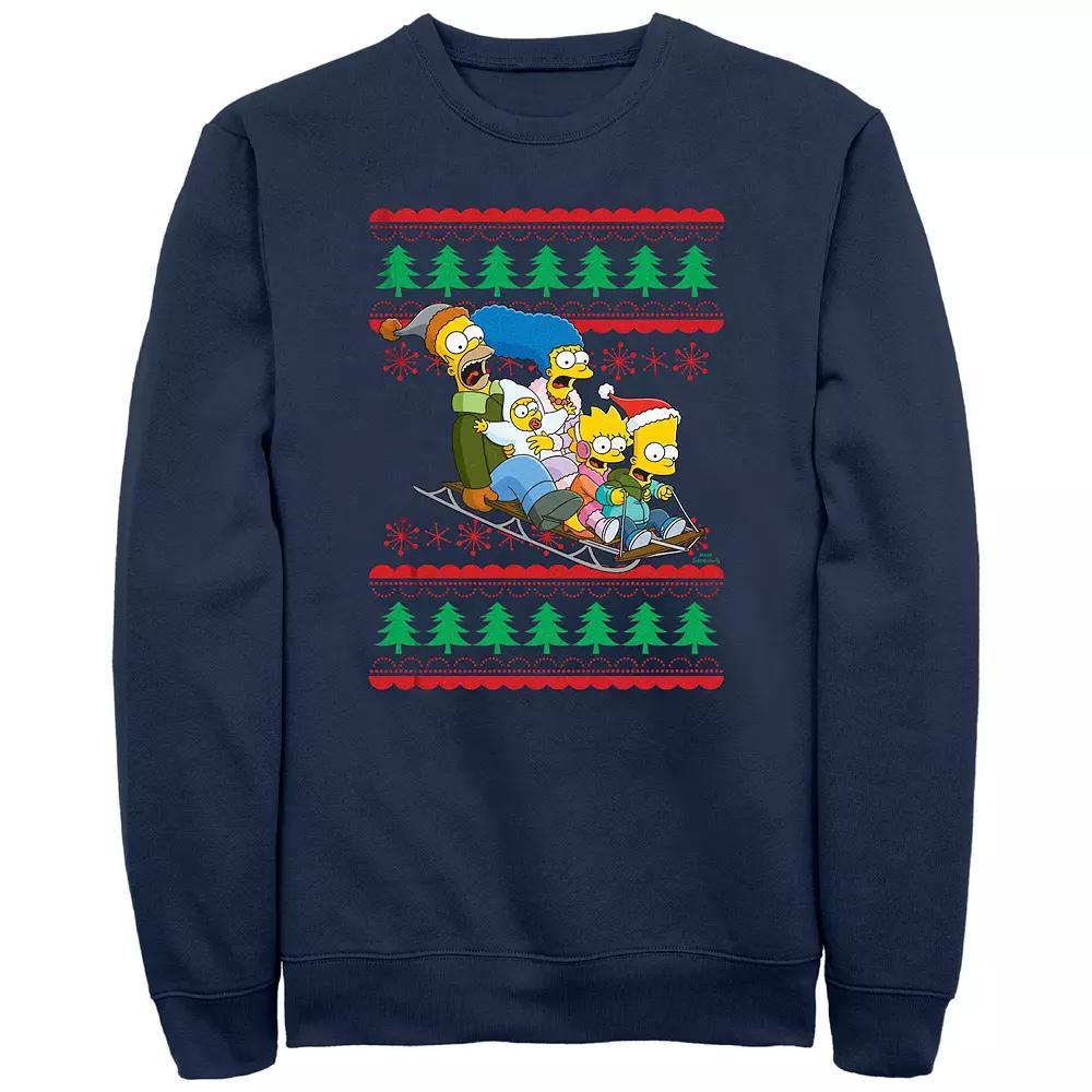 Men's The Simpsons Family Sleigh Ride Sweater Graphic Fleece, Size: Large, Blue Product Image