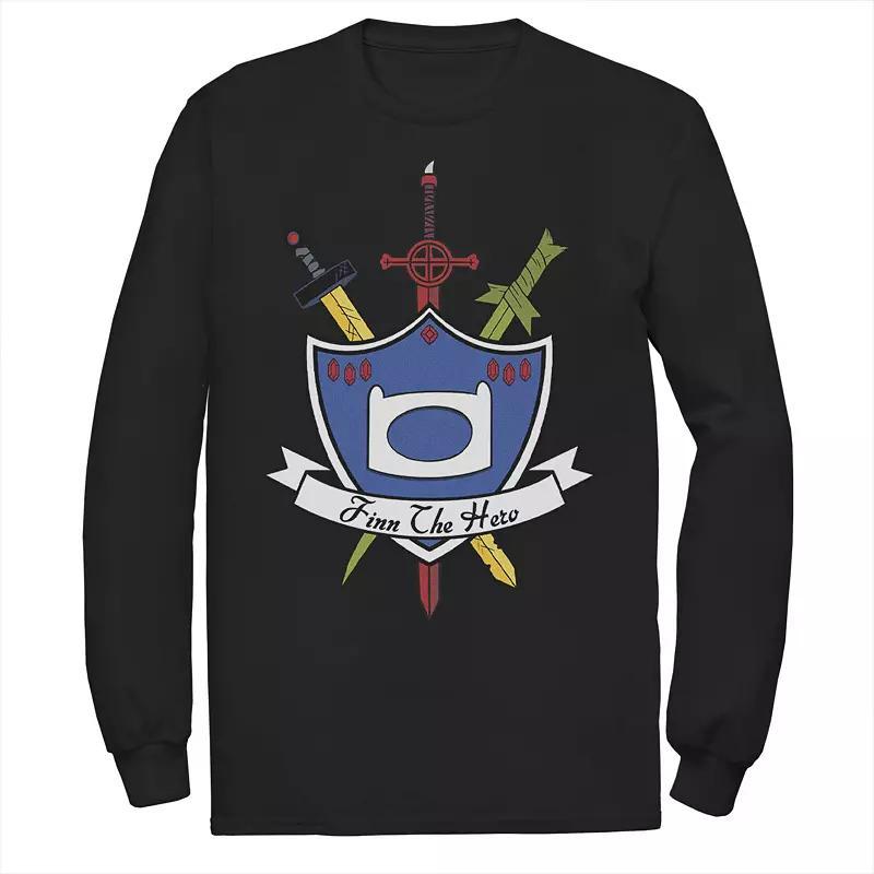 Men's Adventure Time Finn The Hero Sword And Shield Banner Long Sleeve Tee,  Product Image