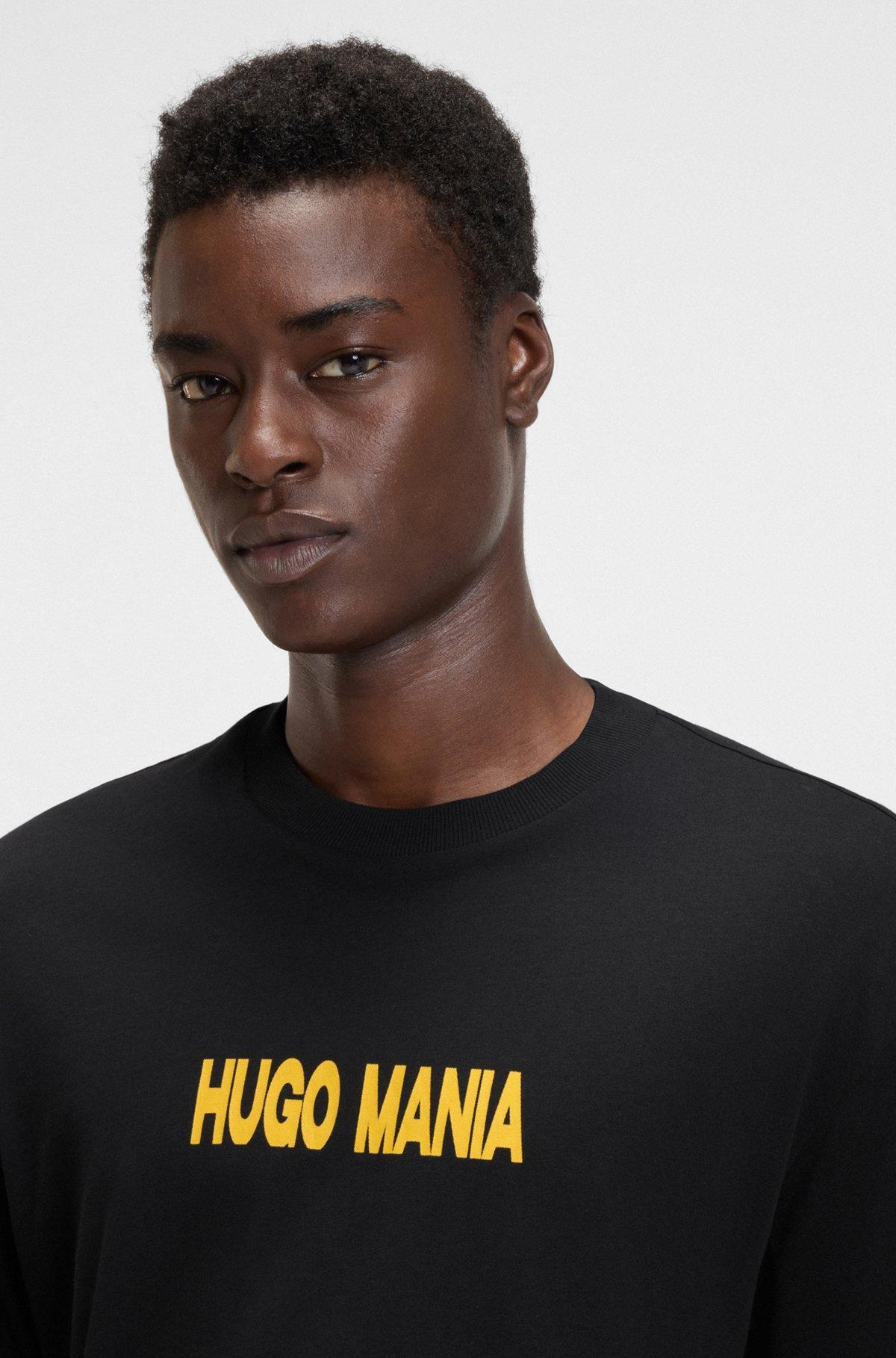 HUGO - Cotton jersey T-shirt with mixed-print monogram graphics - Black Product Image