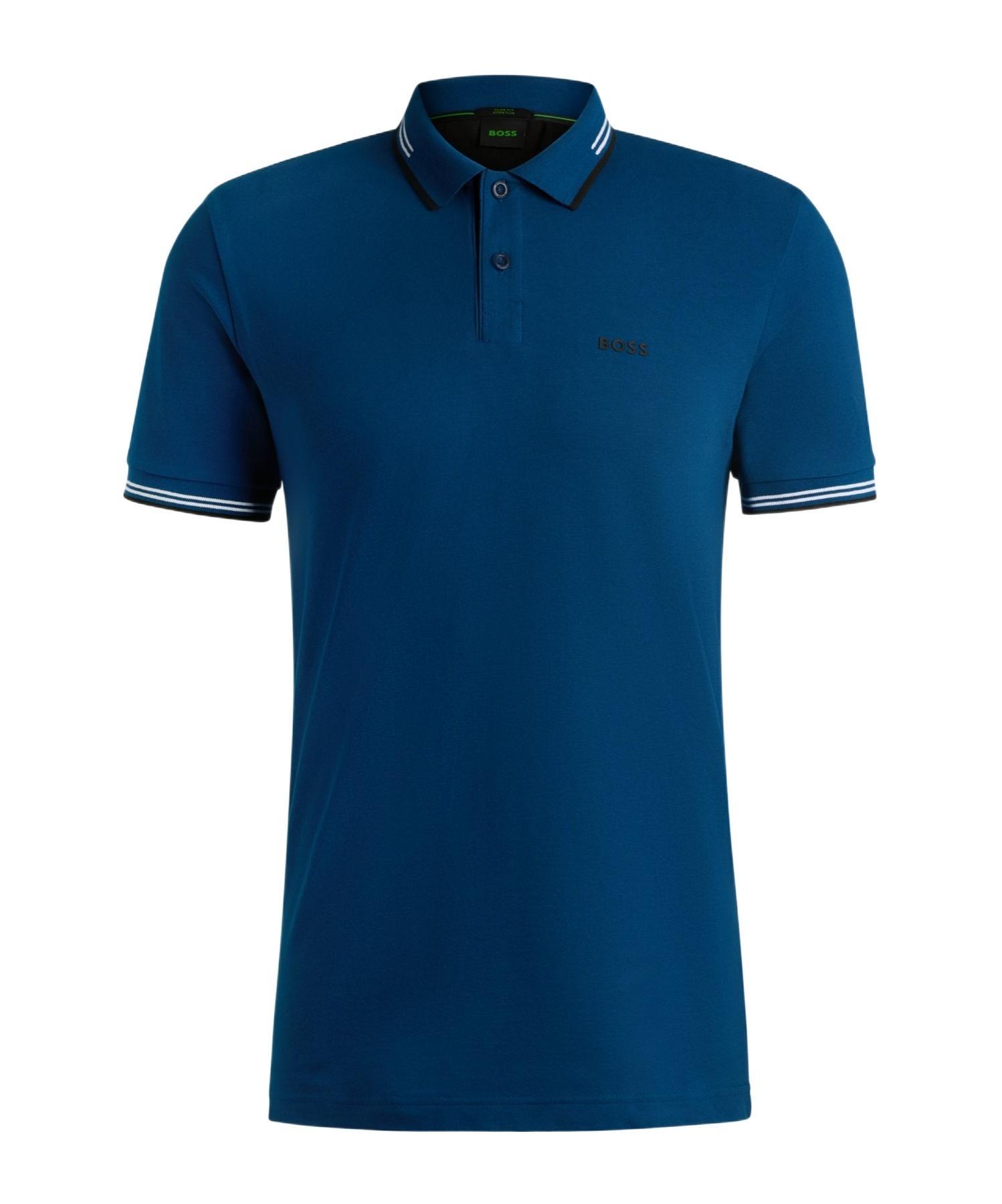 HUGO BOSS Stretch-cotton Slim-fit Polo Shirt With Branding In Light Blue Product Image