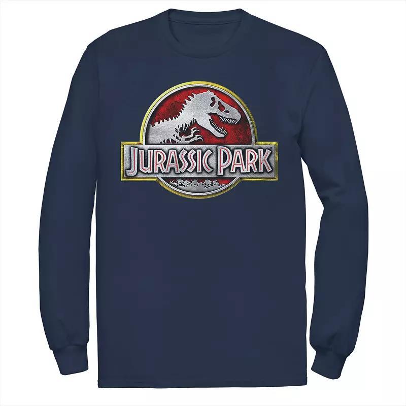 Mens Jurassic Park Chrome Logo Long Sleeve Tee Blue Product Image