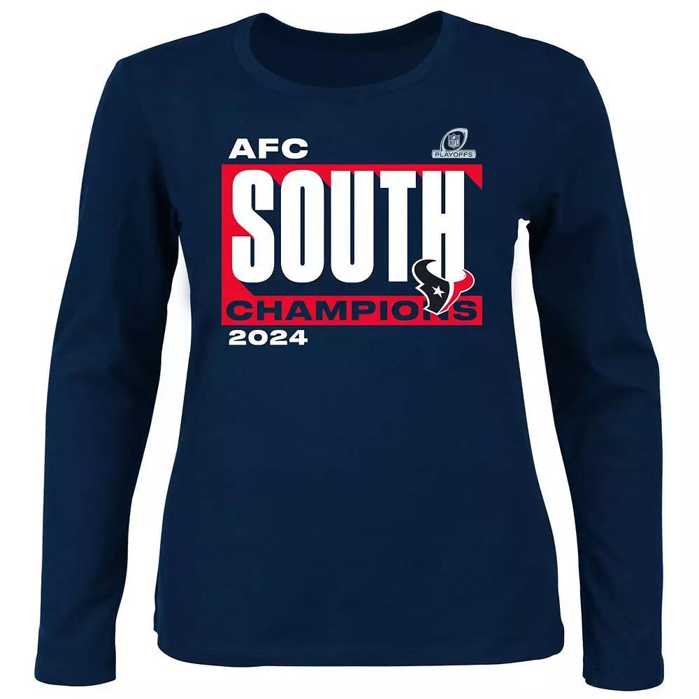 Women's Fanatics  Navy Houston Texans 2024 AFC South Division Champions Plus Size Scoop Neck Long Sleeve T-Shirt, Size: 4XL, Blue Product Image