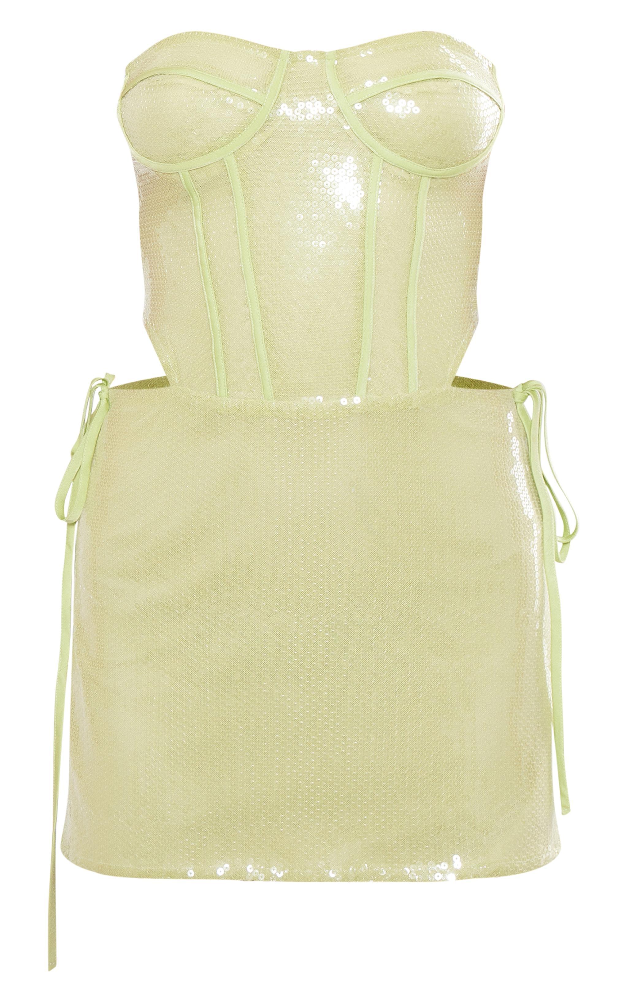 Light Lime Diamante Corset Cut Out Detail Mini Dress Product Image