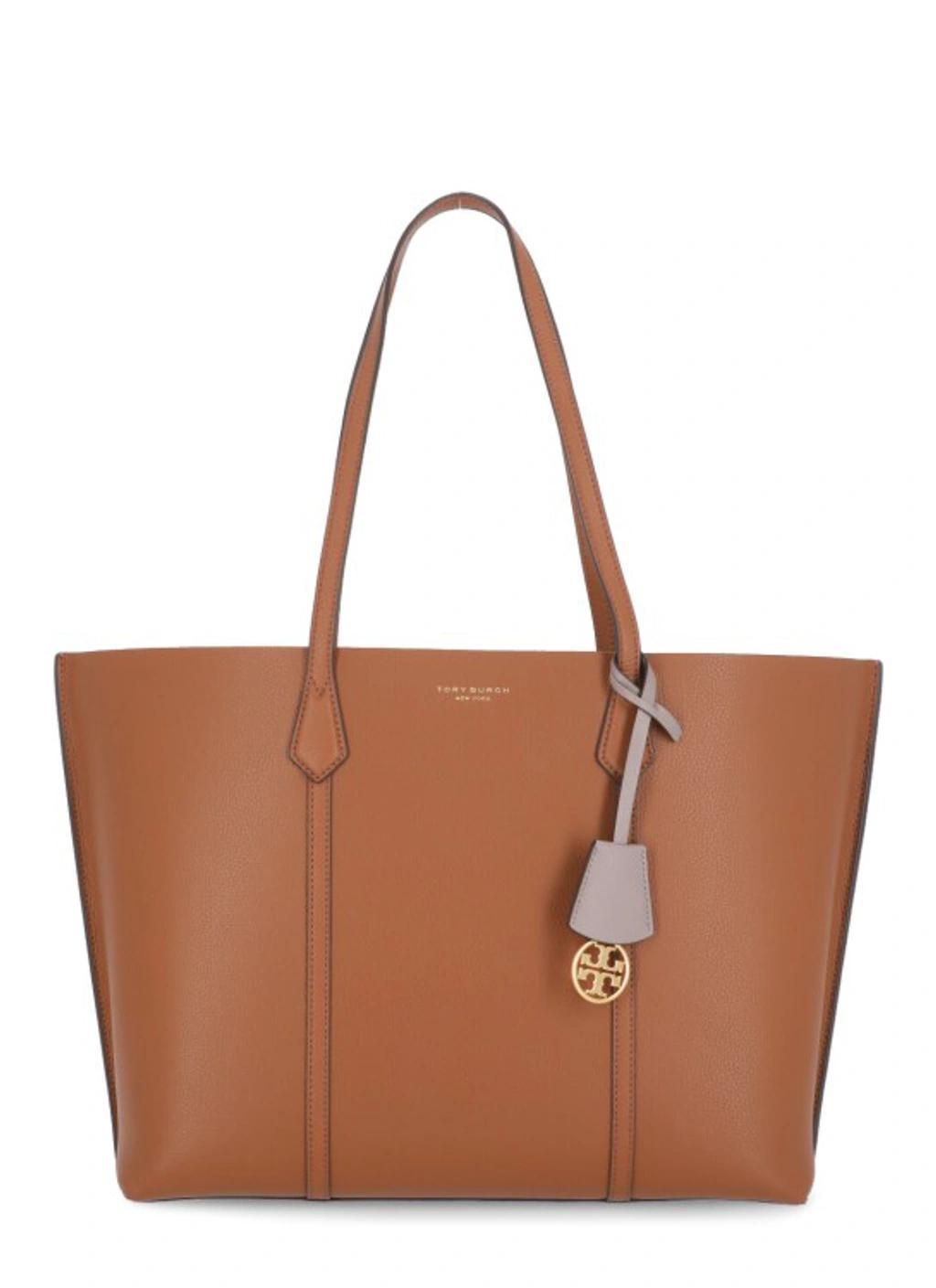 TORY BURCH Perry Triple Compartment Leather Tote In Light Umber Product Image