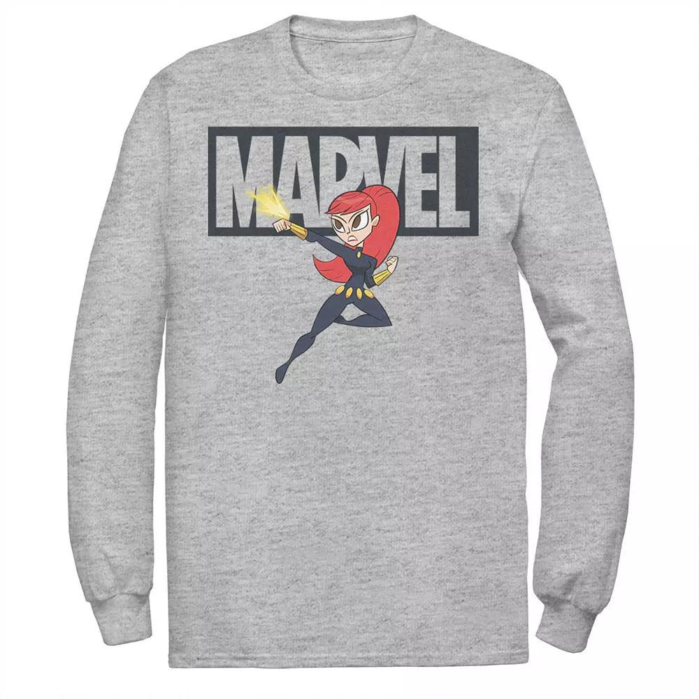 Men's Marvel Black Widow Chibi Action Pose Logo Outline Tee,  Product Image