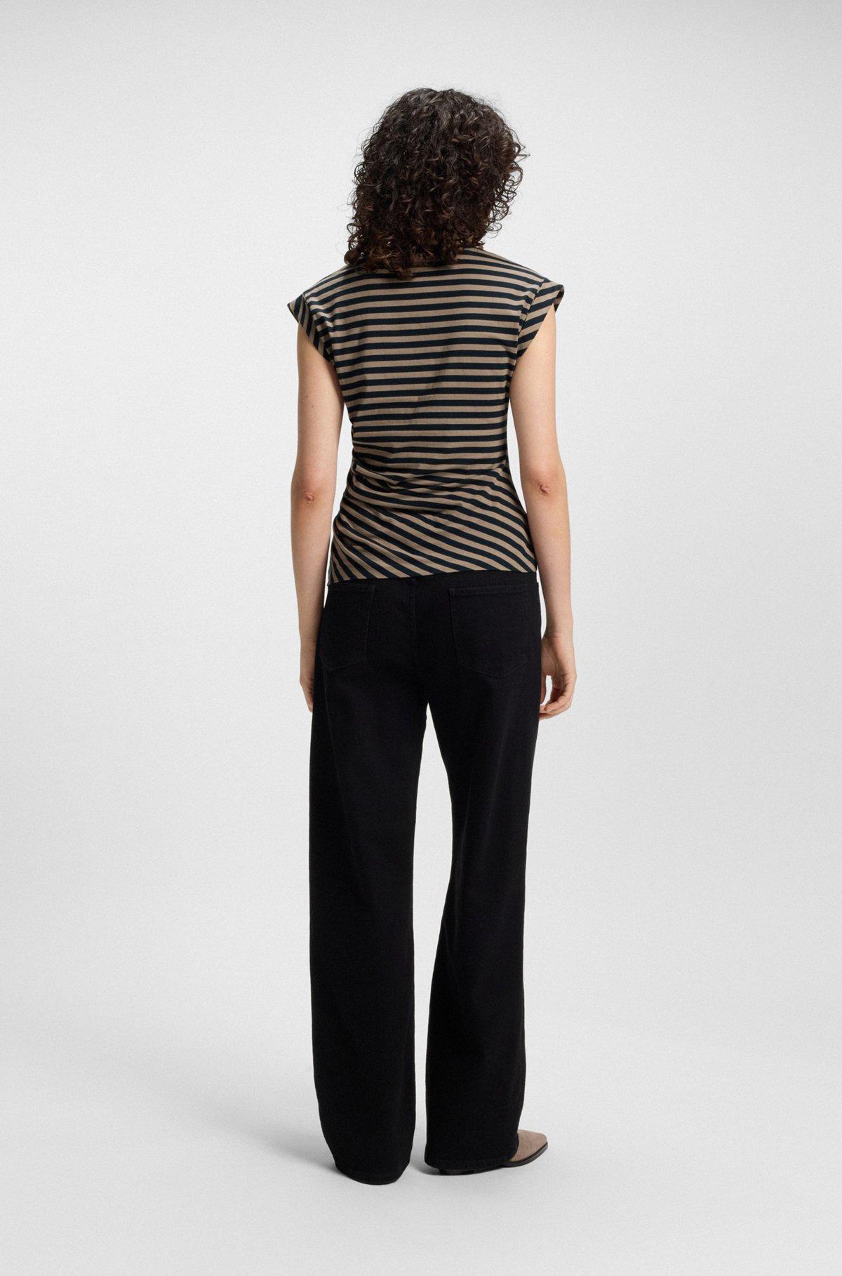 BOSS - Striped top in cotton jersey with gathered waist - Patterned Product Image
