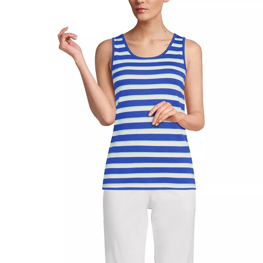 Women's Lands' End Cotton Tank Top, Size: Large Tall, Moss Ivory Stripes Product Image