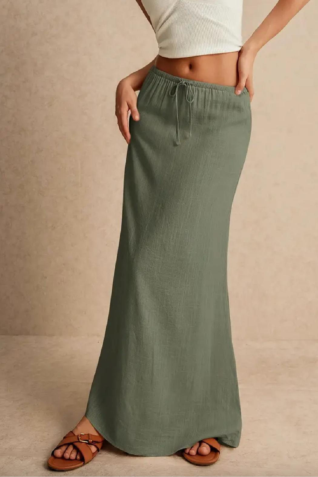 Linen Drawstring Maxi Skirt Product Image
