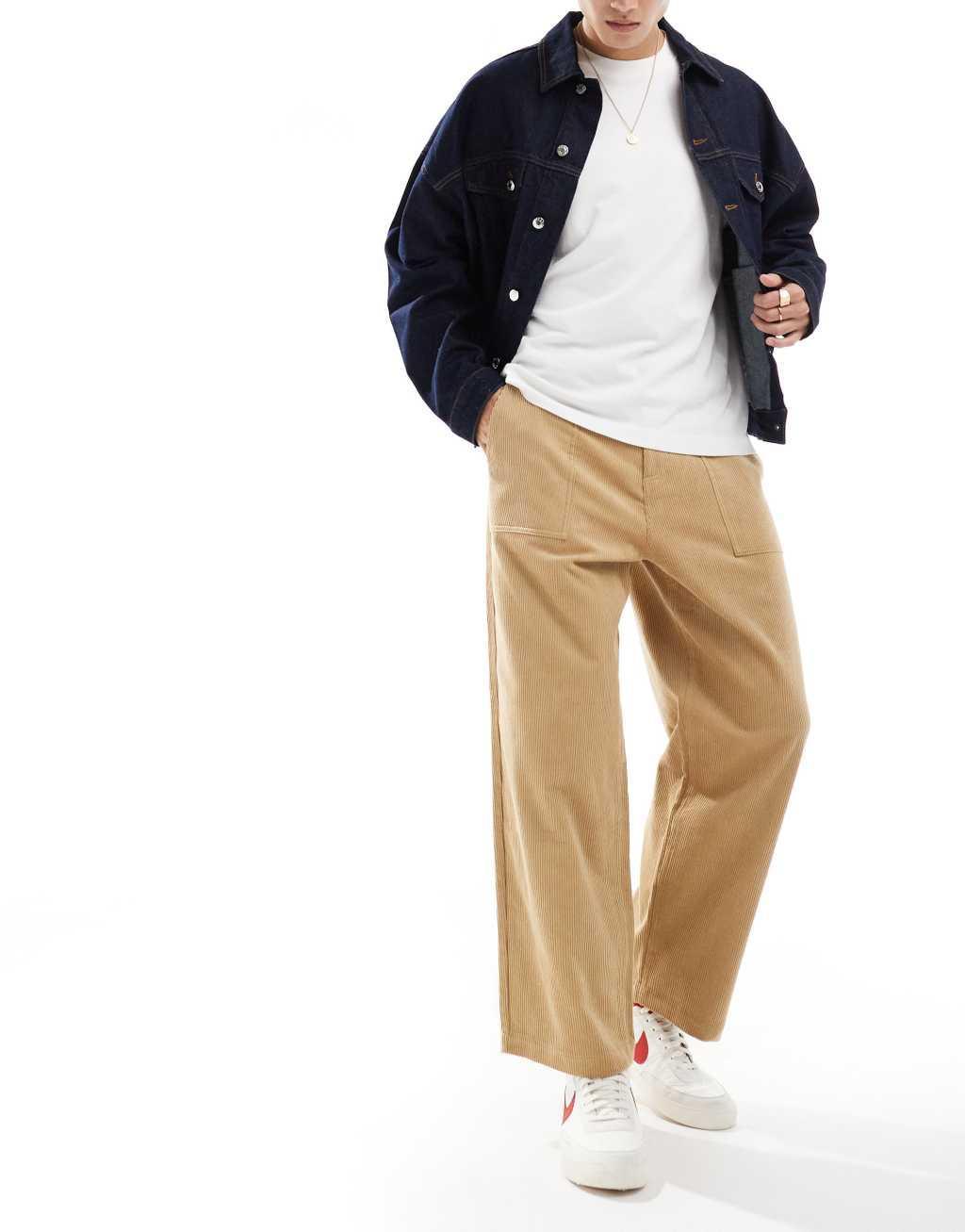 ASOS DESIGN straight leg corduroy pants in beige  Product Image