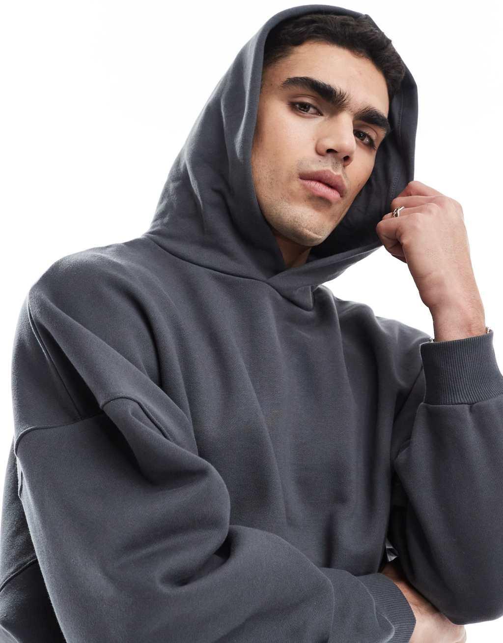 ASOS DESIGN premium heavyweight extreme oversized hoodie 400gsm in washed black Product Image