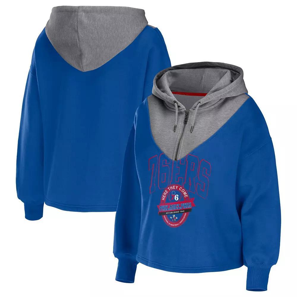 Women's WEAR by Erin Andrews Red Chicago Bulls Pieced Quarter-Zip Hoodie Jacket,  Product Image