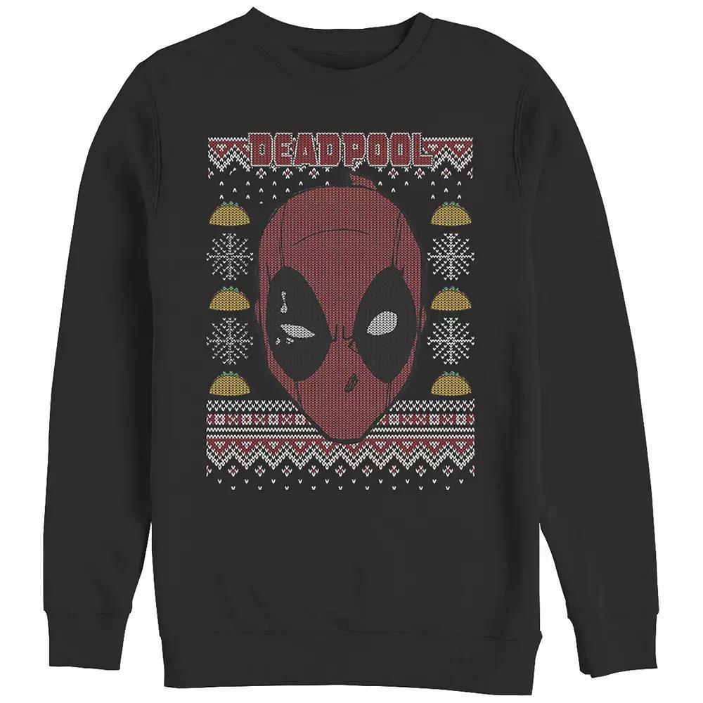 Big & Tall Marvel Deadpool Christmas Sweater Print Graphic Fleece, Men's, Size: Large Tall, Black Product Image