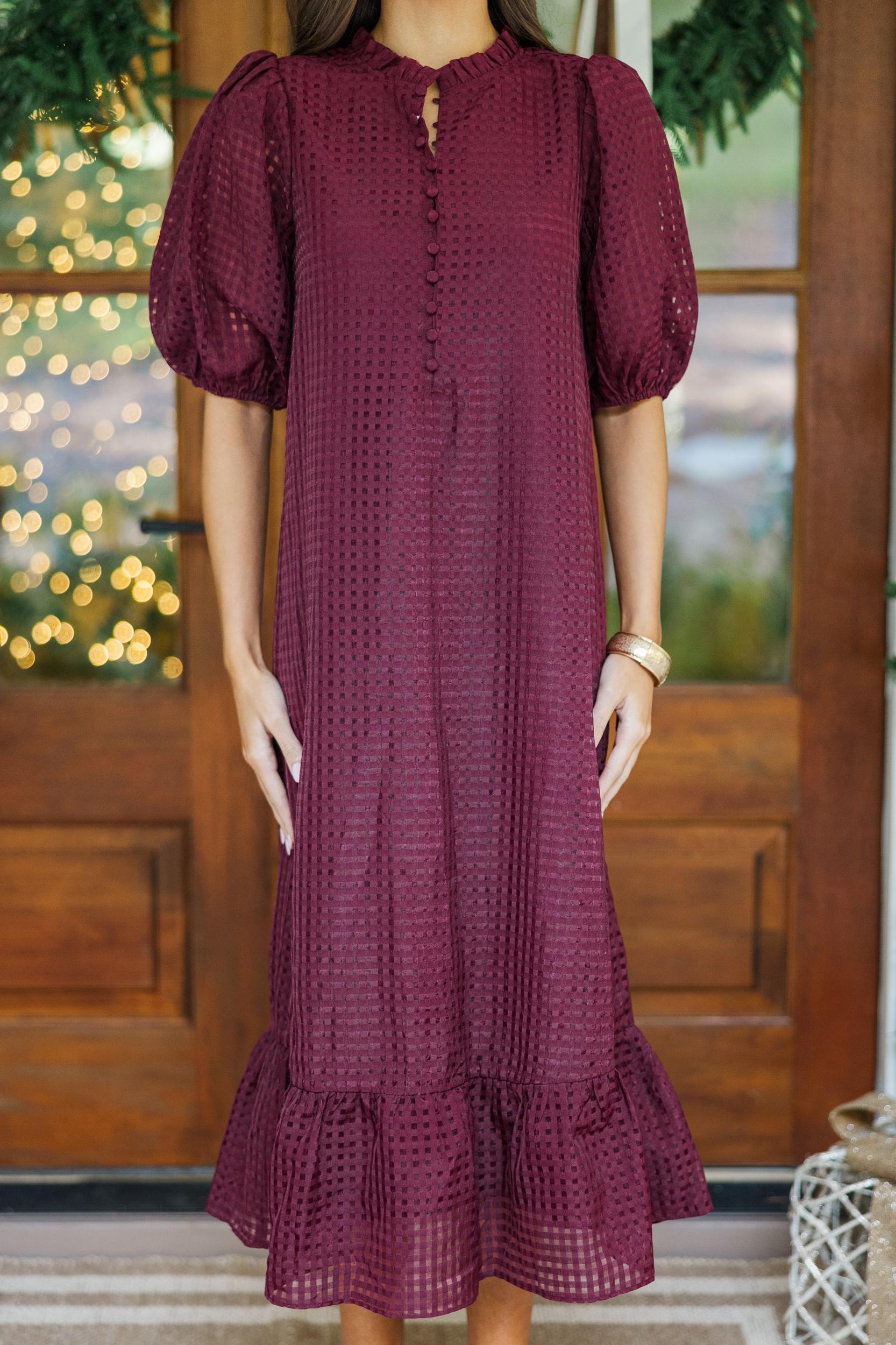 See The Light Burgundy Textured Midi Dress Female Product Image