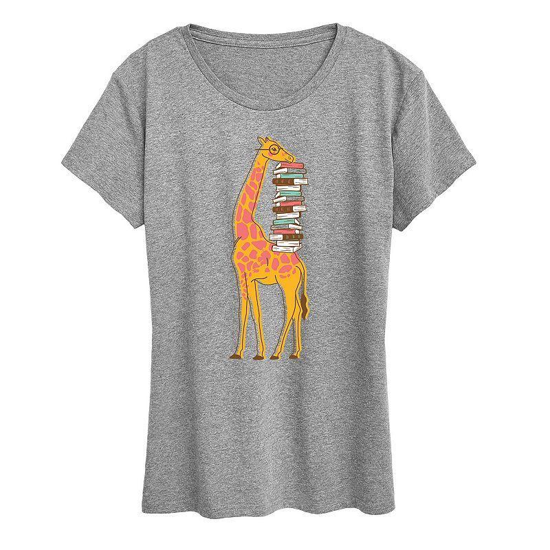 Women's Giraffe Carrying Books Graphic Tee, Girl's, Size: Small, White Product Image