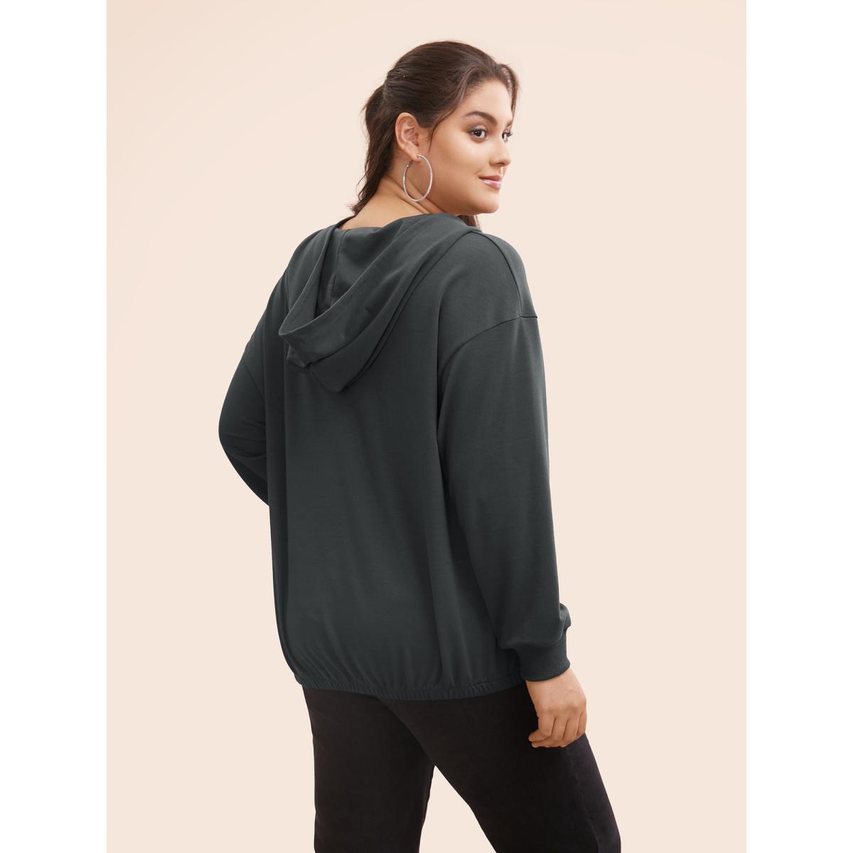 Plus Size Half Zip Hooded Pocket Sweatshirt Women DimGray Casual Patchwork Hooded Everyday Sweatshirts BloomChic 30/6X Product Image