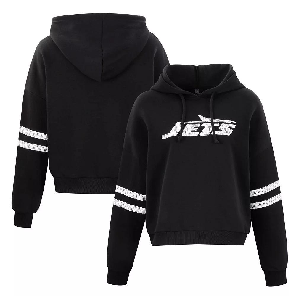 Women's Cuce Black New York Jets Cropped Sequins Pullover Hoodie,  Product Image