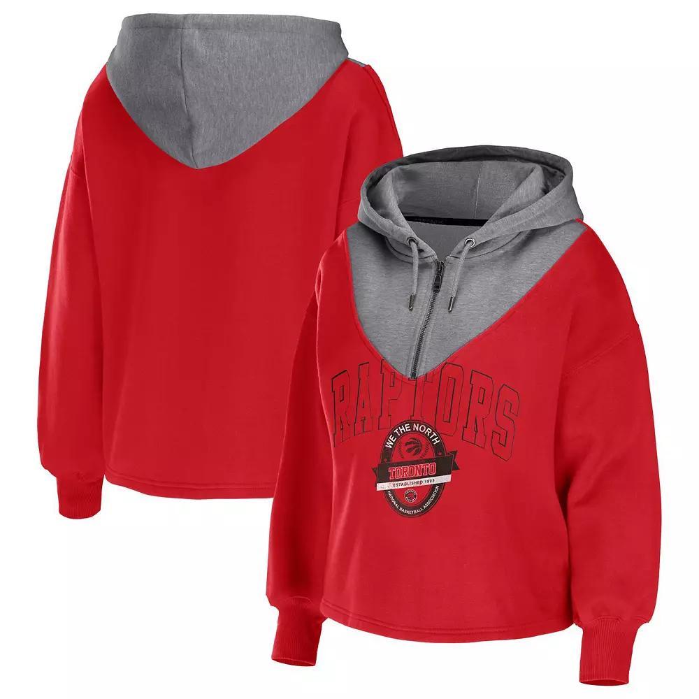 Women's WEAR by Erin Andrews Red Chicago Bulls Pieced Quarter-Zip Hoodie Jacket,  Product Image