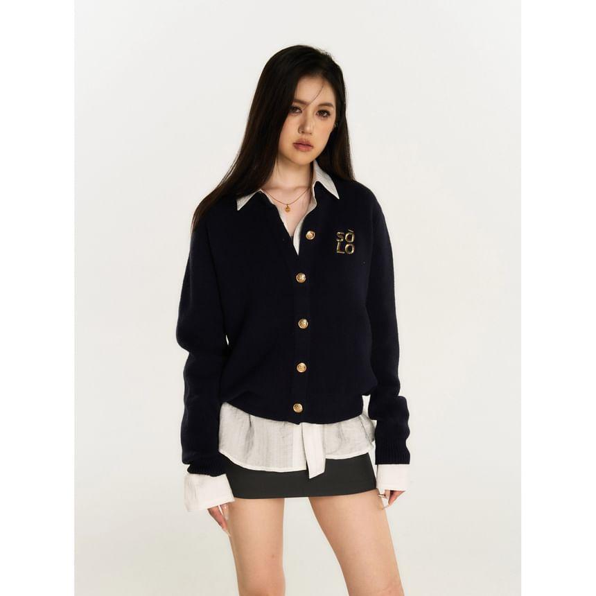 Collared Lettering Button-Up Cardigan Product Image