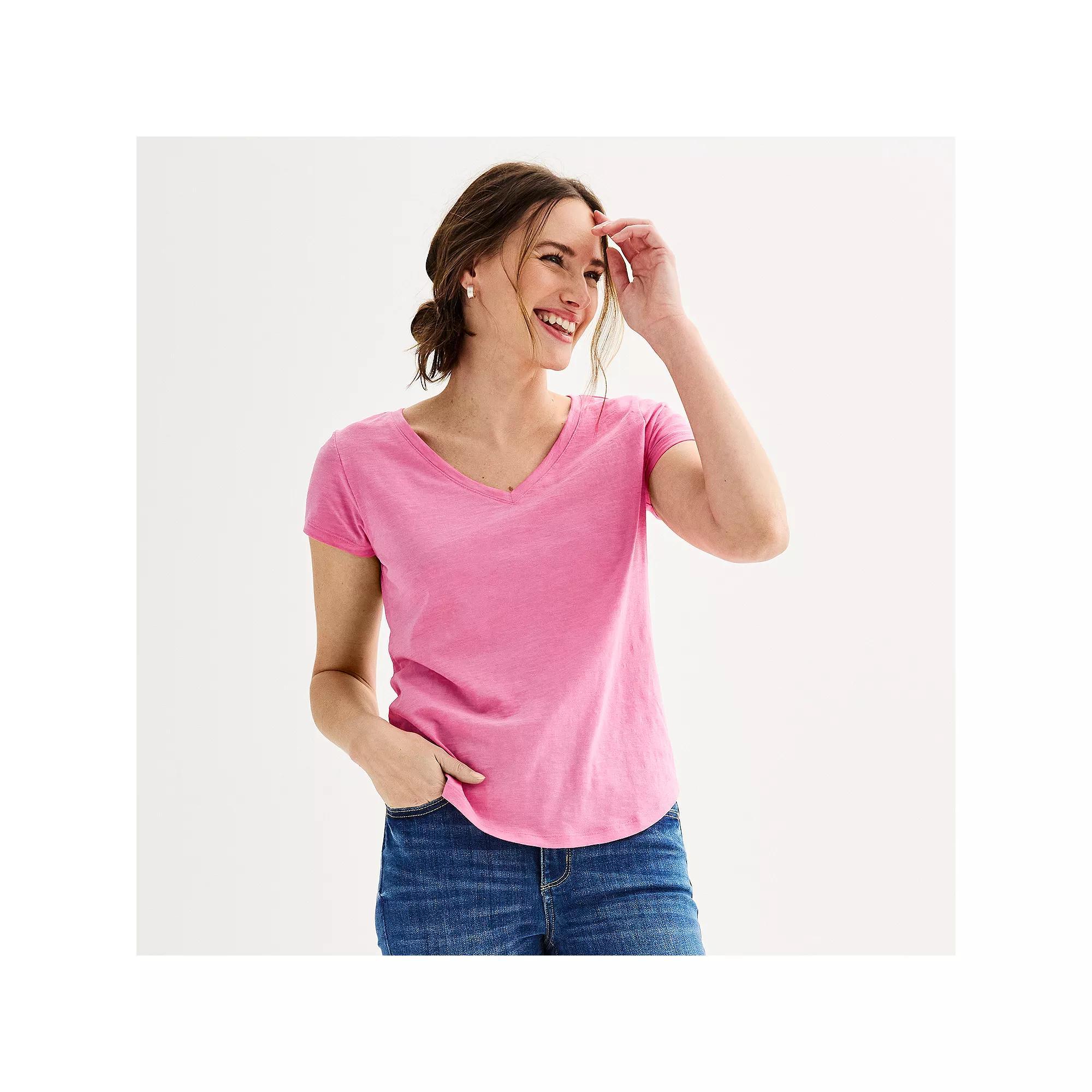 Women's Sonoma Goods For Life® Everyday Short Sleeve V-Neck Tee, Size: XS, Pink Sandal Product Image