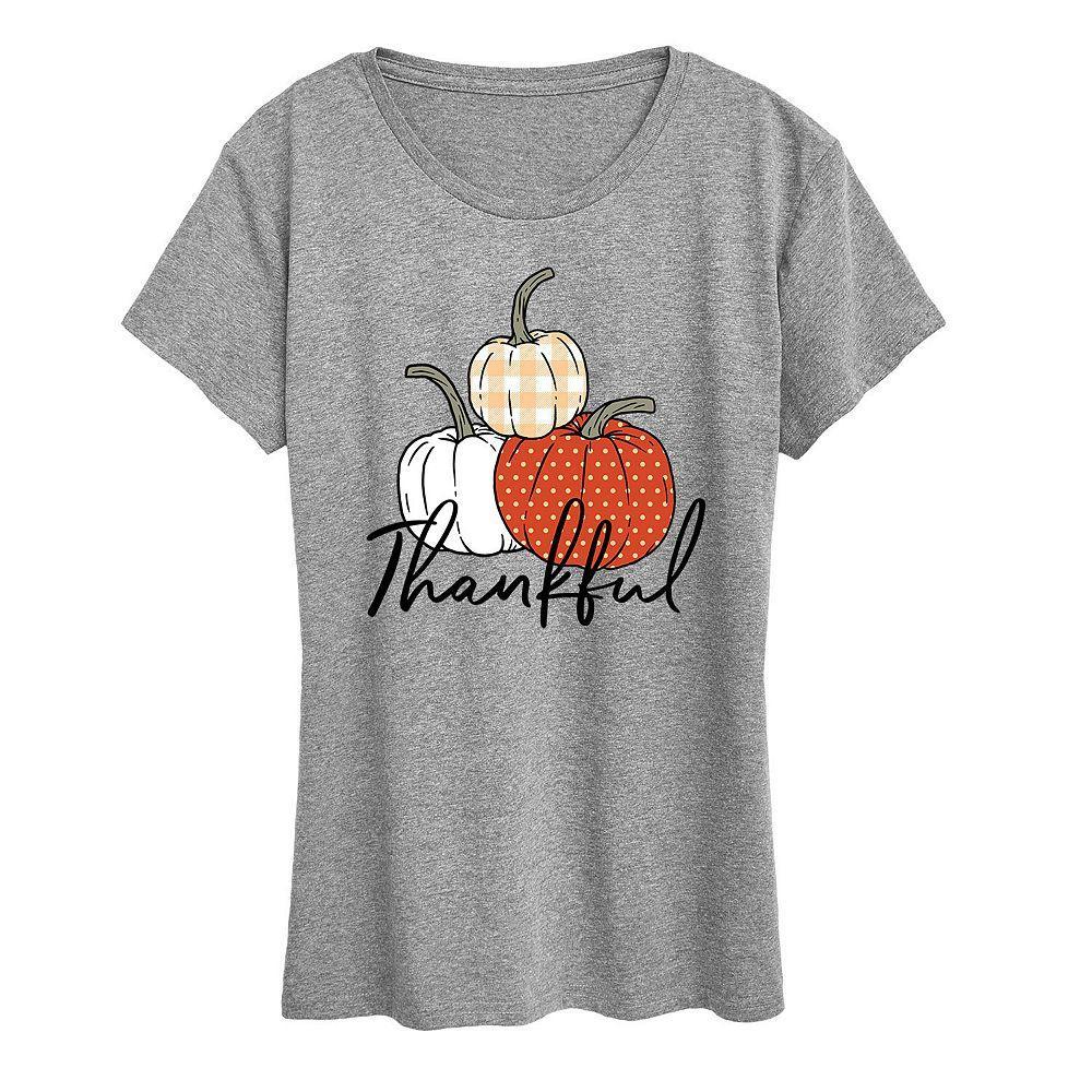 Women's Thankful Pumpkins Graphic Tee, Size: XXL, Grey Gray Product Image