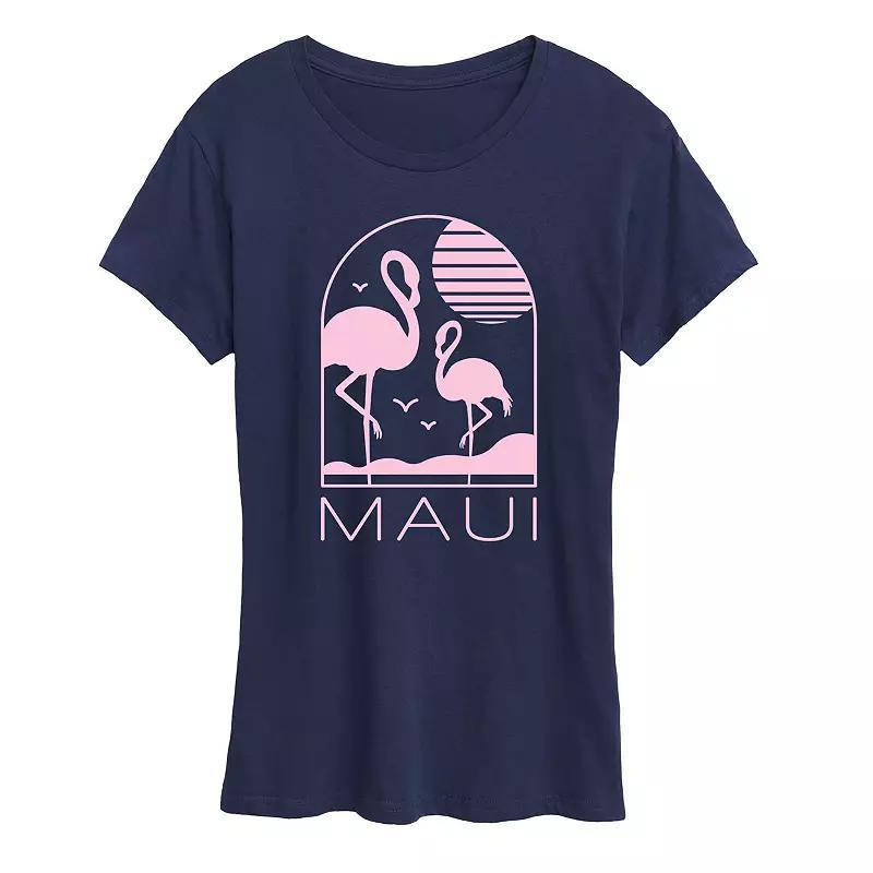 Womens Maui Flamingos Graphic Tee Grey Royal Blue Product Image