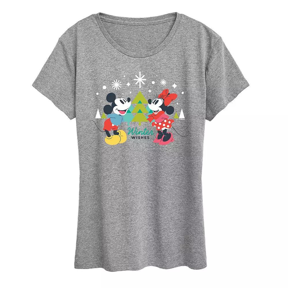 Disney's Mickey Mouse Women's Mickey and Minnie Winter Wishes Graphic Tee, Girl's, Size: Large, Grey Gray Product Image