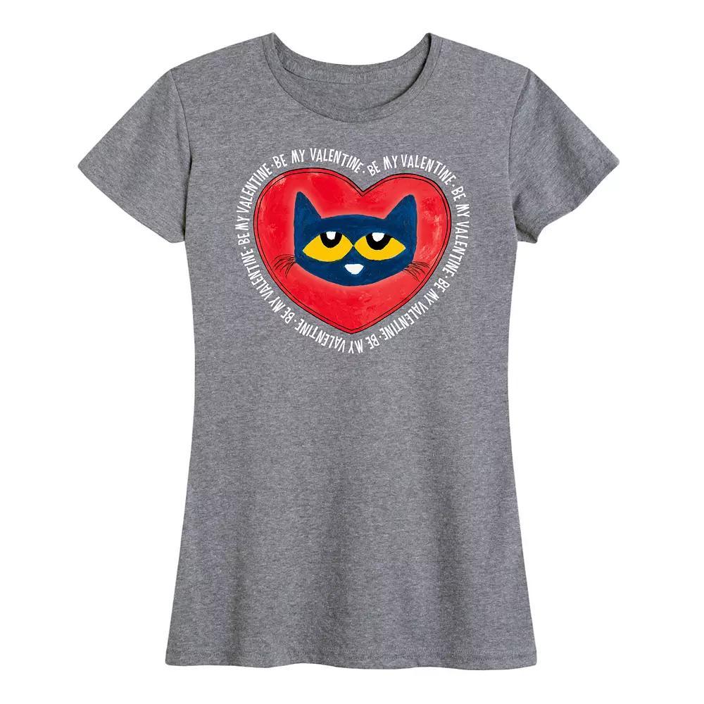 Women's Pete The Cat Be My Valentine Pete Face Graphic Tee, Size: Large, Grey Gray Product Image