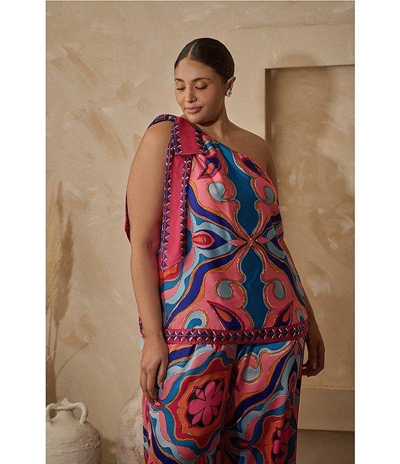 Sugarlips Plus Abstract/Geometric-Printed Border-Hem Coordinating Palazzo Pants Product Image