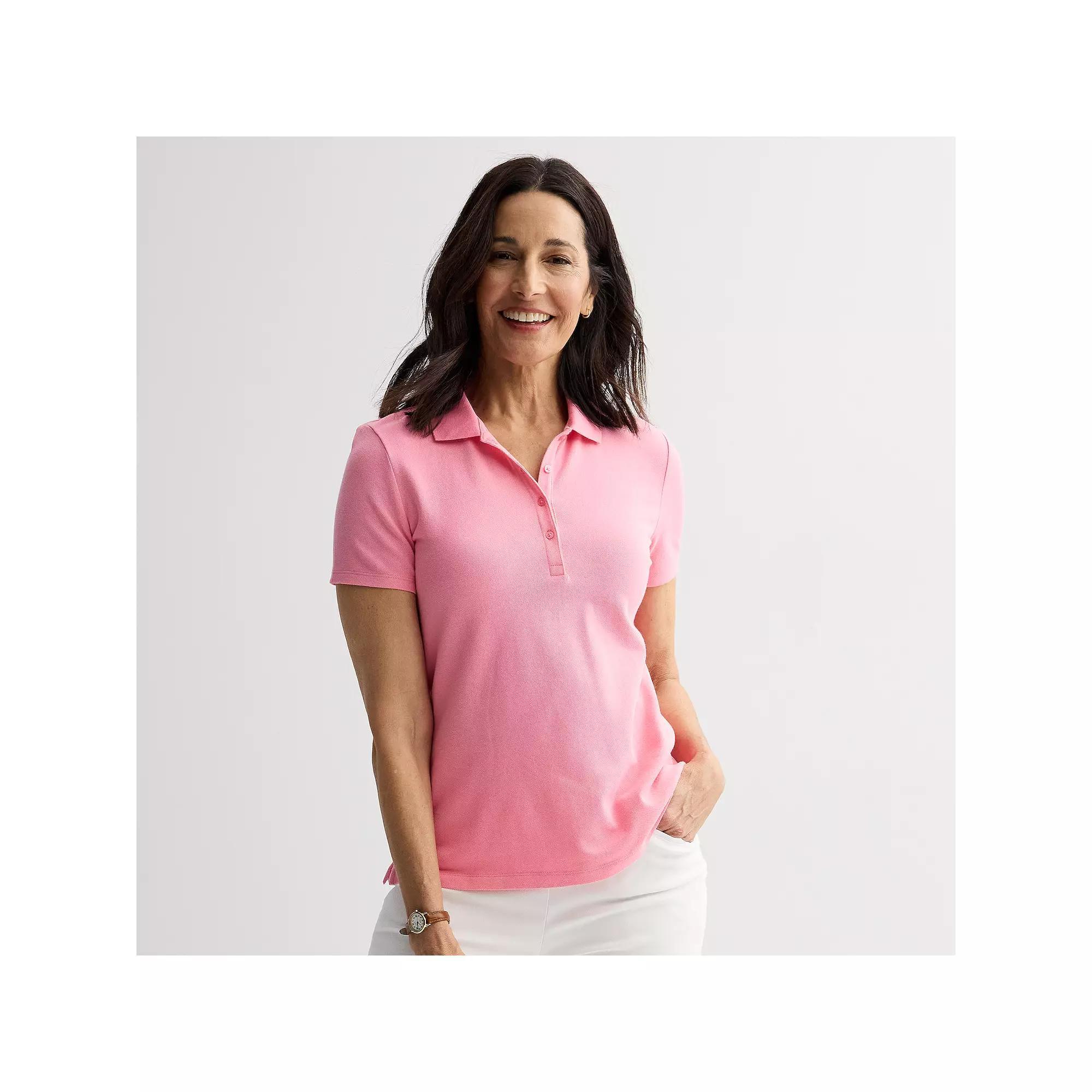 Women's Croft & Barrow® Essential Polo, Size: Small, Pink Lipstick Product Image