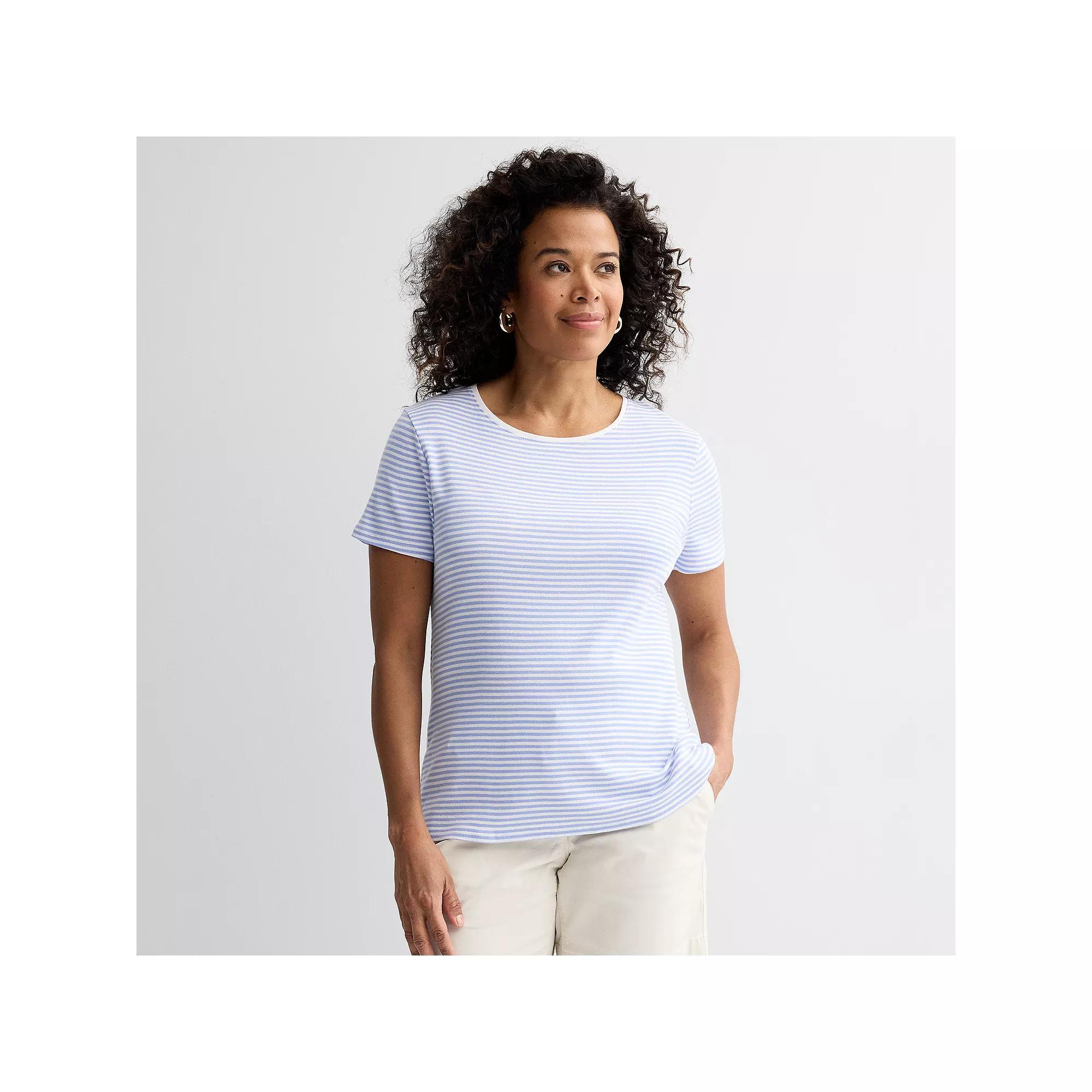 Women's Croft & Barrow® Essential Crewneck Tee, Size: Large, Blue Ticking Stripe Product Image