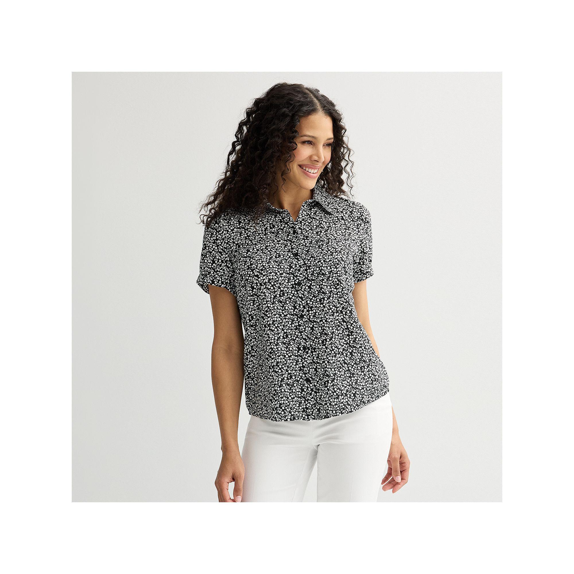 Women's Croft & Barrow® Camp Shirt, Size: Large, White Tiny Blooms Product Image