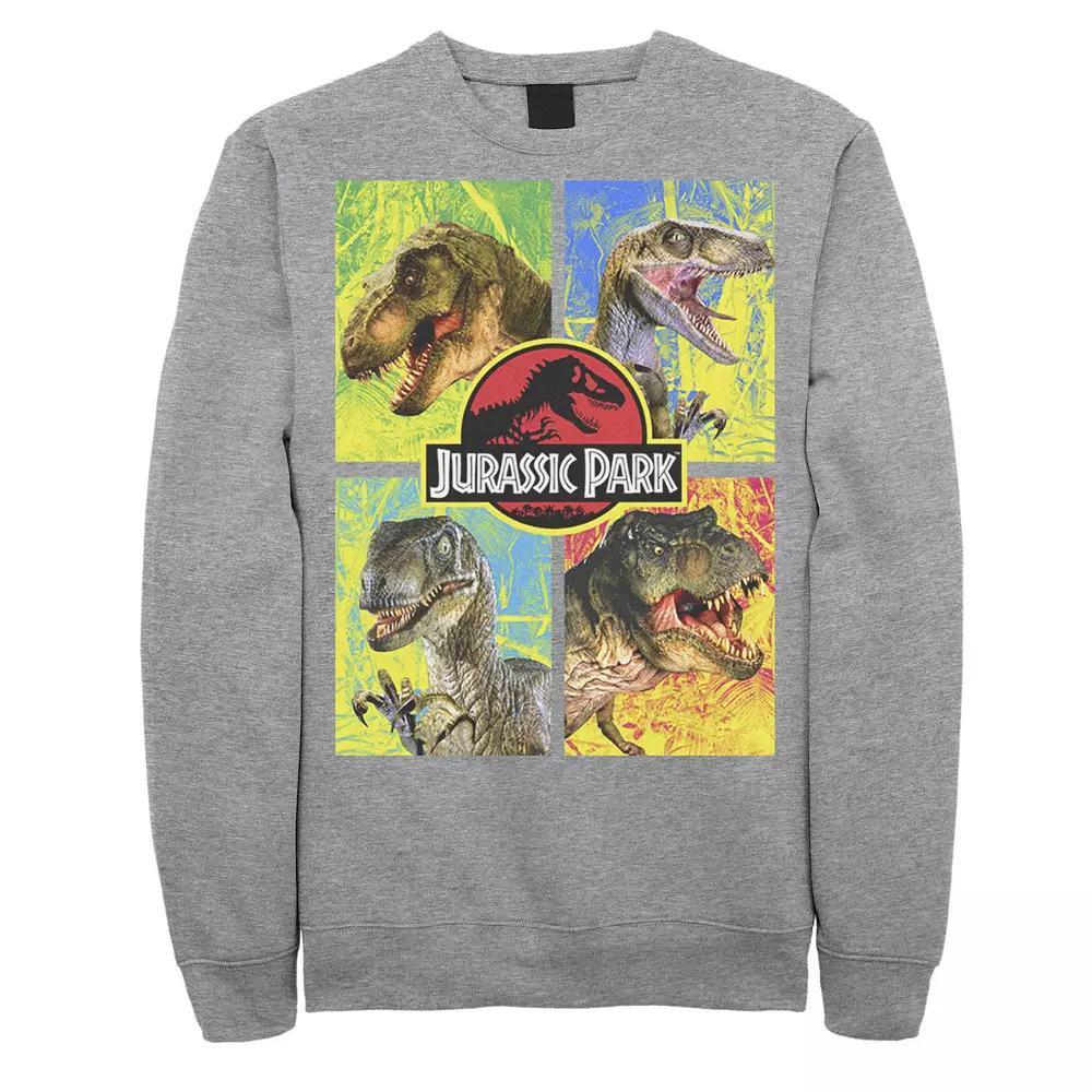 Men's Jurassic Park Four Different Dinosaur Faces Sweatshirt, Size: 3XL, Athletic Grey Product Image