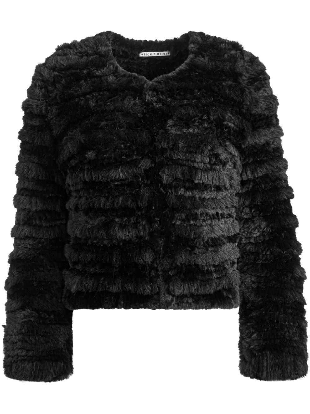 ALICE AND OLIVIA Fawn Faux Fur Textured Jacket In Black Product Image