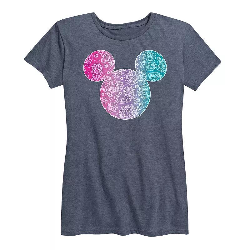 Disney's Mickey Mouse Women's Bandana Pattern Graphic Tee, Size: Small, Grey Blue Product Image