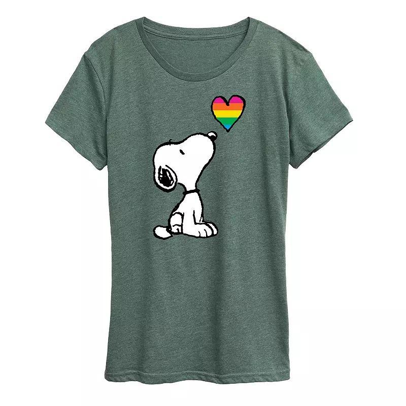 Women's Peanuts Snoopy Rainbow Heart Graphic Tee, Size: Medium, Grey Green Product Image