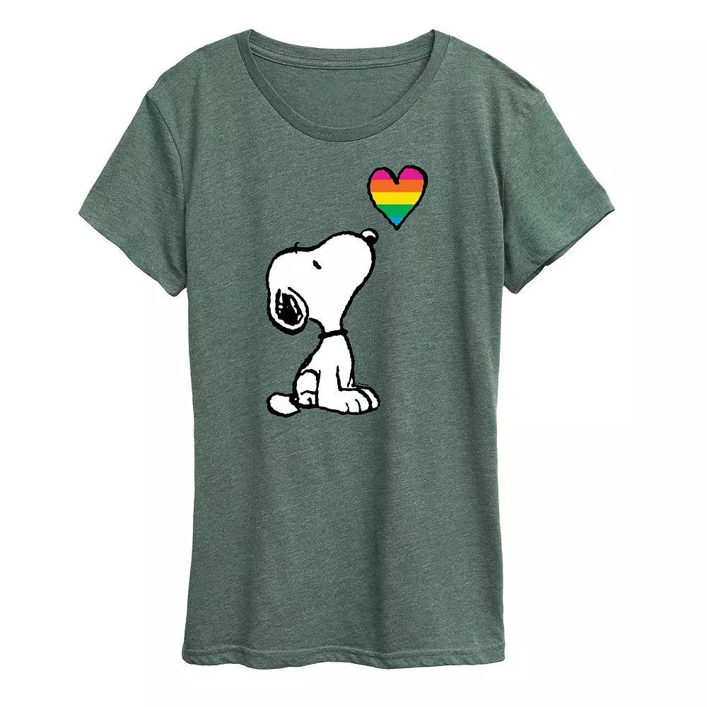 Women's Peanuts Snoopy Rainbow Heart Graphic Tee, Size: Medium, Grey Green Product Image