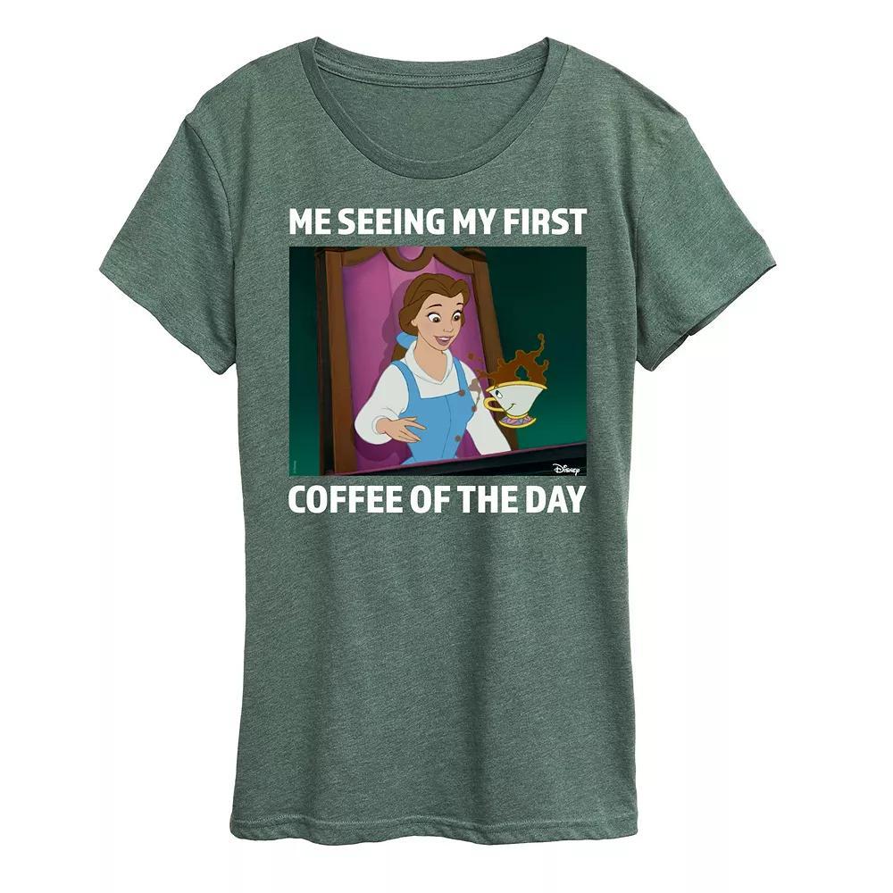 Disney Princess Belle Women's First Coffee Of The Day Meme Graphic Tee,  Product Image