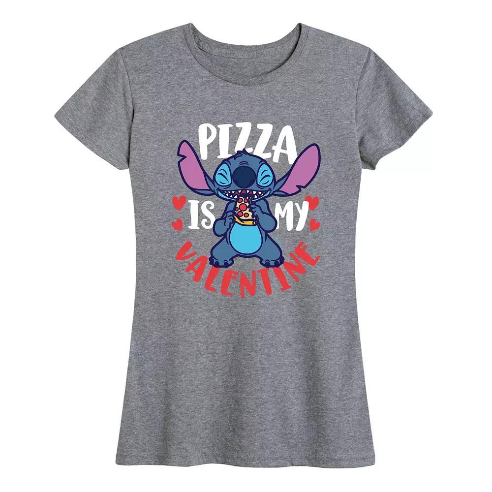 Disney's Lilo & Stitch Women's Pizza Valentine Graphic Tee, Size: Large, Grey Gray Product Image