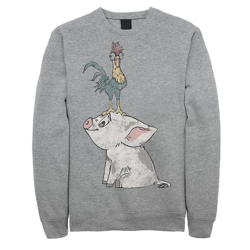 Disneys Moana Hei Hei Mens On Top Of Pigs Head Sweatshirt Athletic Grey Product Image